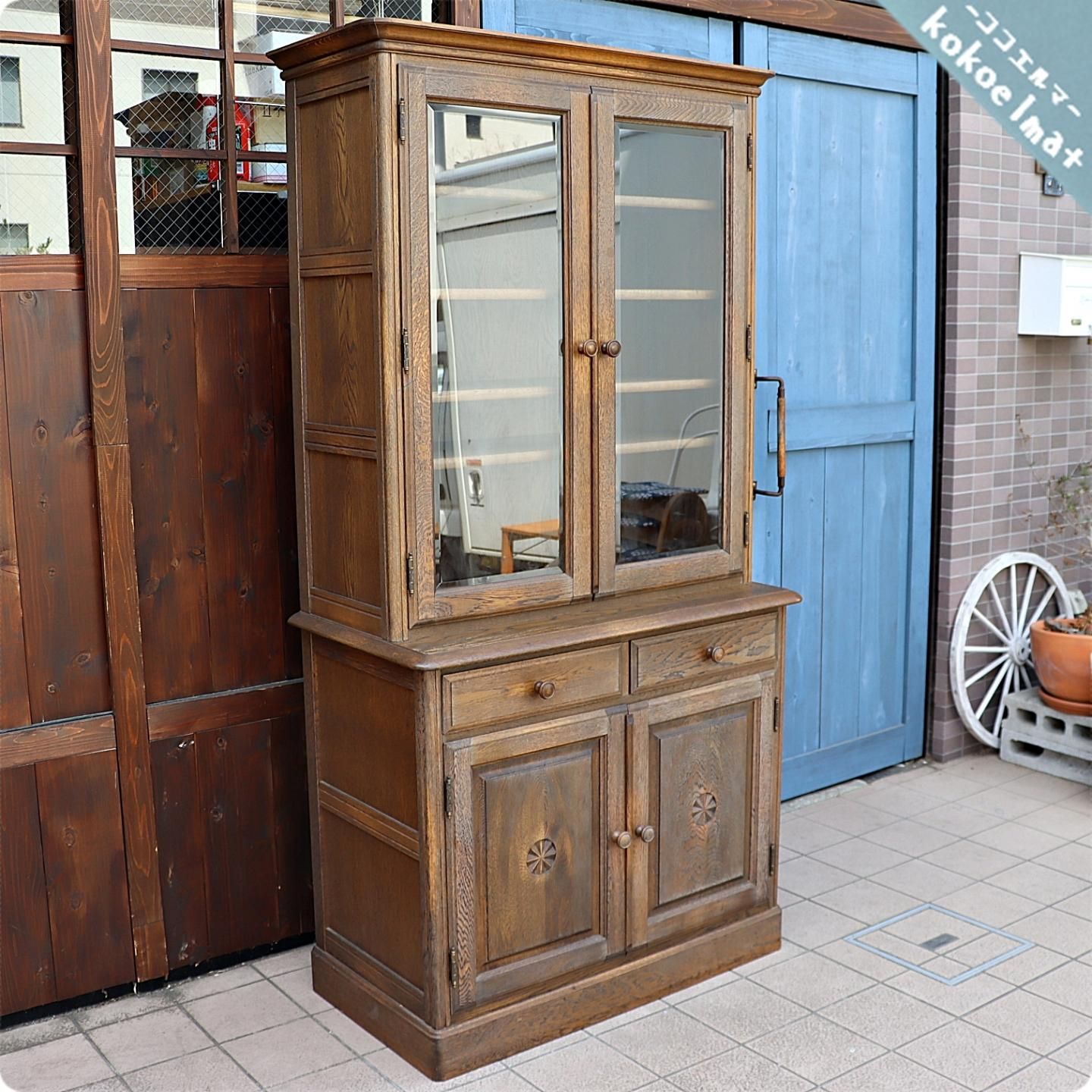 アンティーク調◇オーク材◇2面食器棚◇クラシック◇キッチンボード