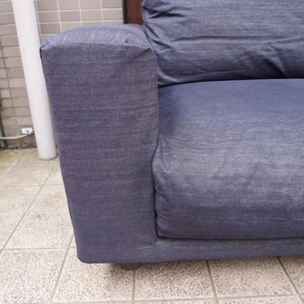 値下げ/無印良品の綿デニムソファ 2.5シーター/フェザー ポケット
