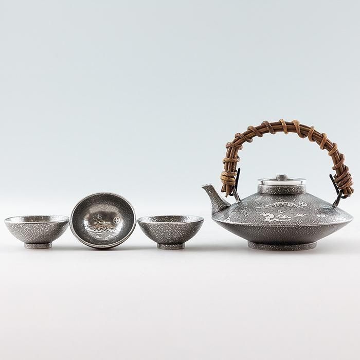 錫 黒じょか・ちょか 桜島 黒吹雪漆加工 盃3ヶ 260ml [No.57-1]｜薩摩