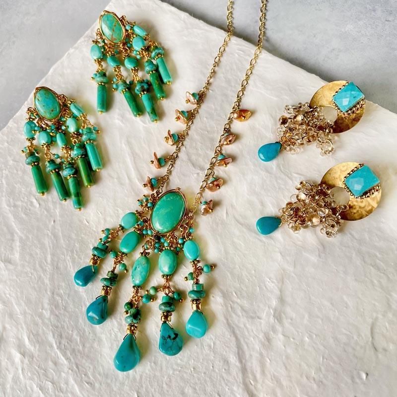 大粒 天然 ターコイズ ペンダント トップ チェーン ネックレス ブルー