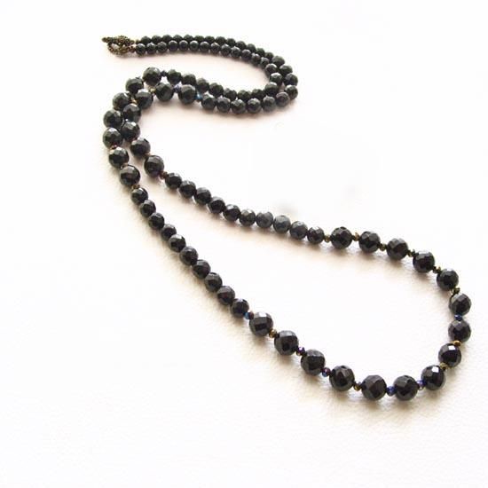 オニキス 天然石 ロング ネックレス 大粒 黒 カット ビーズ オニキス