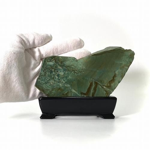 碧玉 磨き原石 台付き 】 出雲石 国産 花仙山 青めのう 緑 限定 一点物