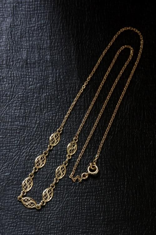 0649フランスアンティークK18ゴールドフィリグリーネックレスゴールド