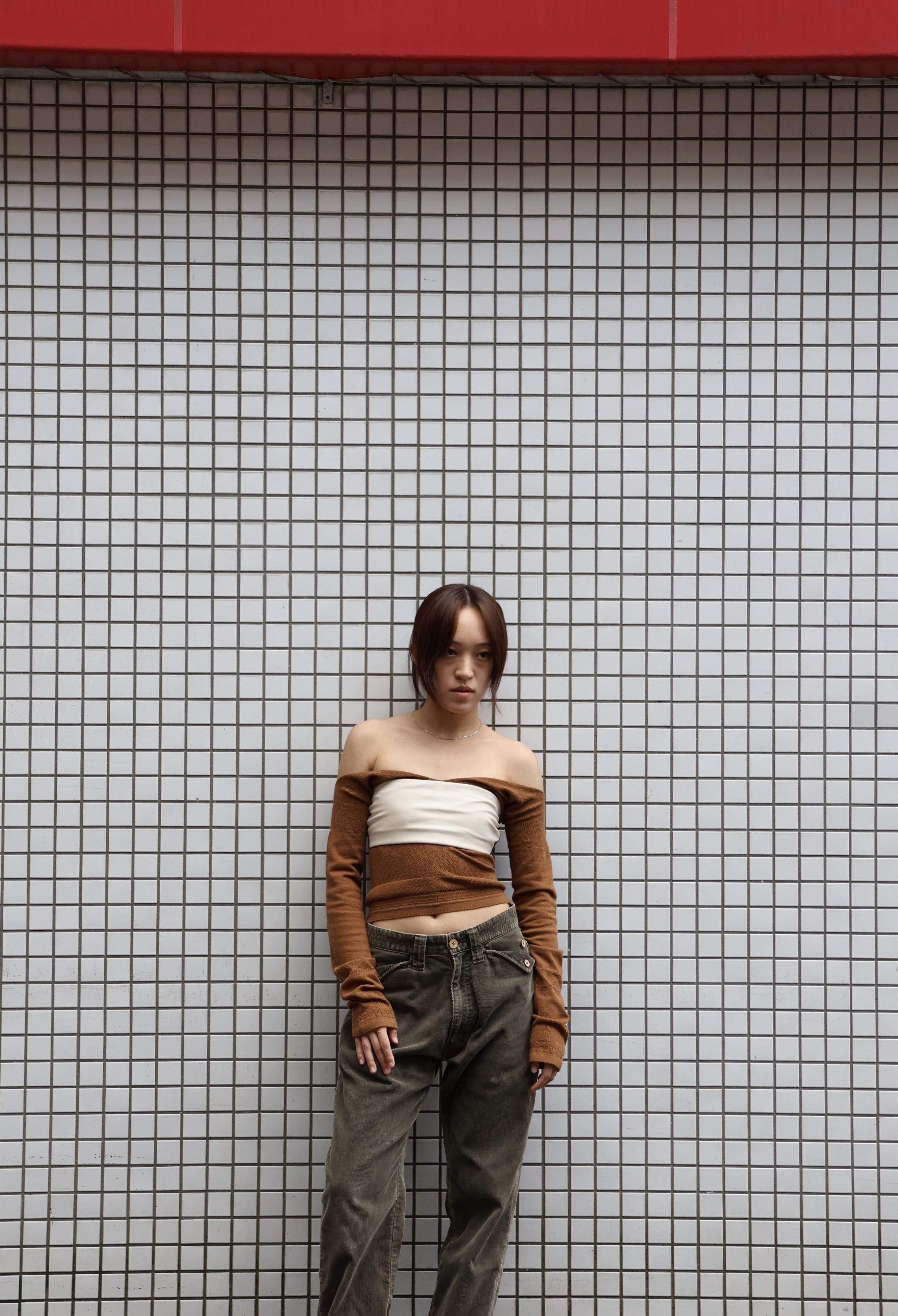FUMIKA UCHIDA： SILK LACE KNITTING TIGHTS TOP - LIGHT BROWN
