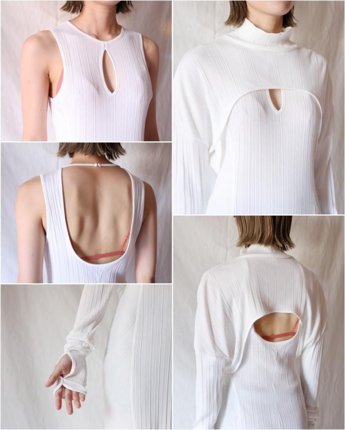 Mame Kurogouchi：Random Ribbed Organic Cotton 2 way Dress - WHITE