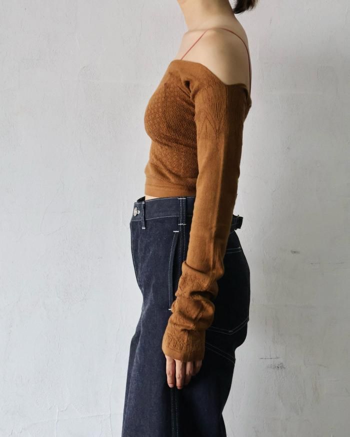 FUMIKA UCHIDA： SILK LACE KNITTING TIGHTS TOP - LIGHT BROWN