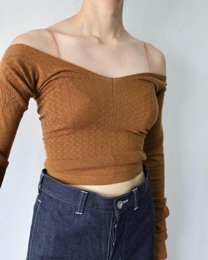 FUMIKA UCHIDA： SILK LACE KNITTING TIGHTS TOP - LIGHT BROWN
