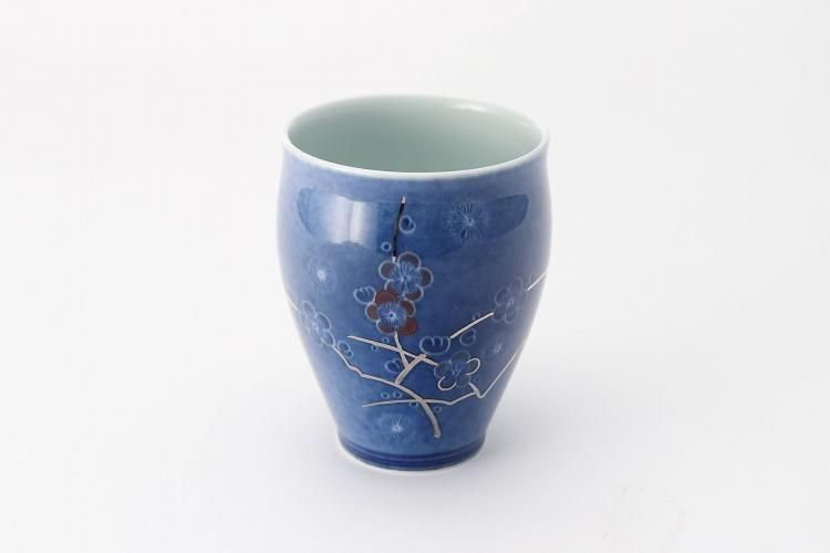 十四代今右衛門作 色絵吹墨墨はじき梅文杯