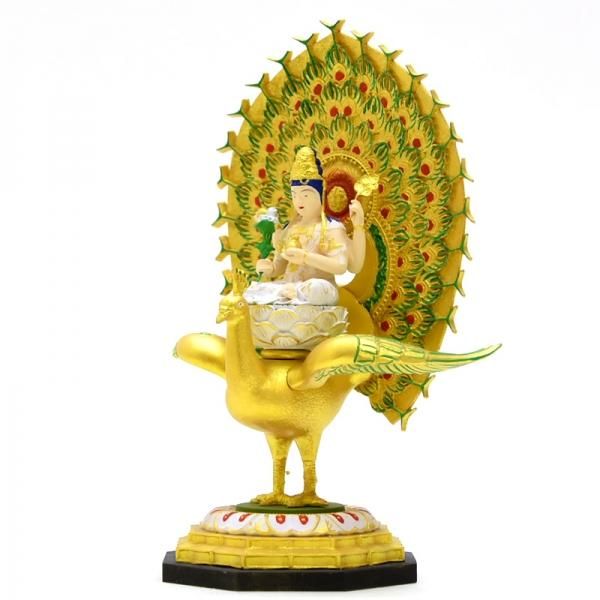 本格小仏 【孔雀明王】 柘植 極彩色 総高17.5cm - 【海宇工芸館 本店