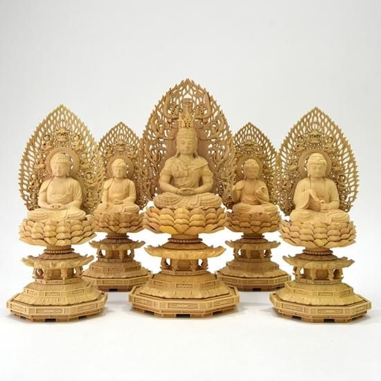 柘植胎蔵界五仏セット 大日如来坐2.5寸 四仏坐2.0寸