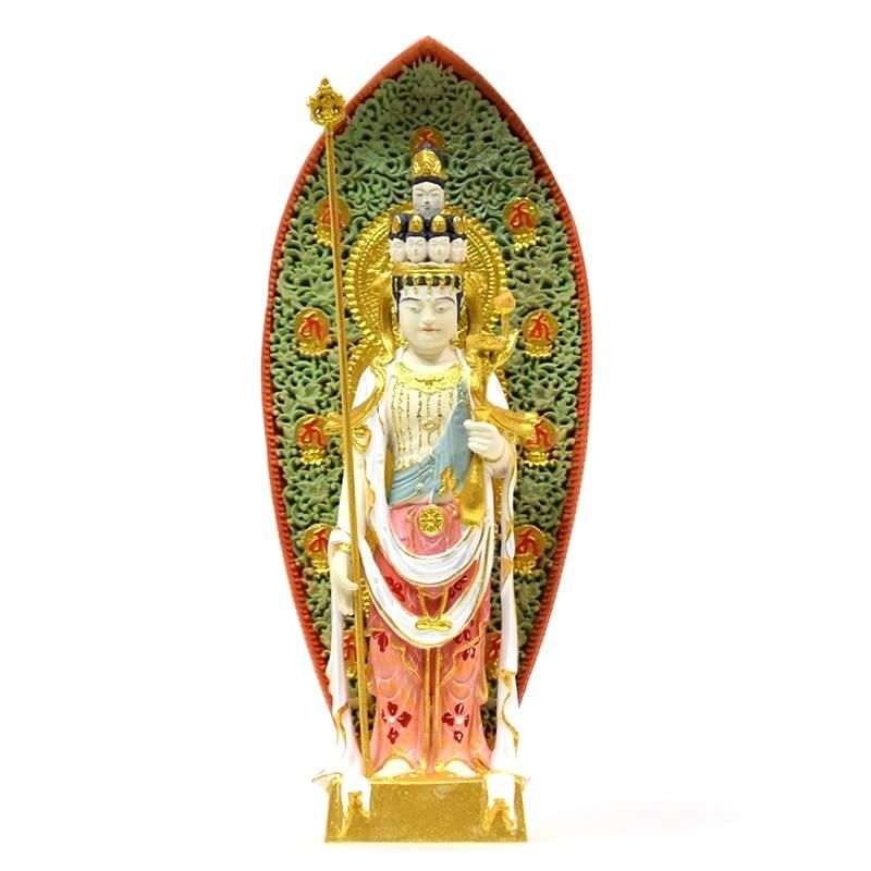 小仏】柘植長谷寺形十一面観音菩薩 極彩色 総高12cm