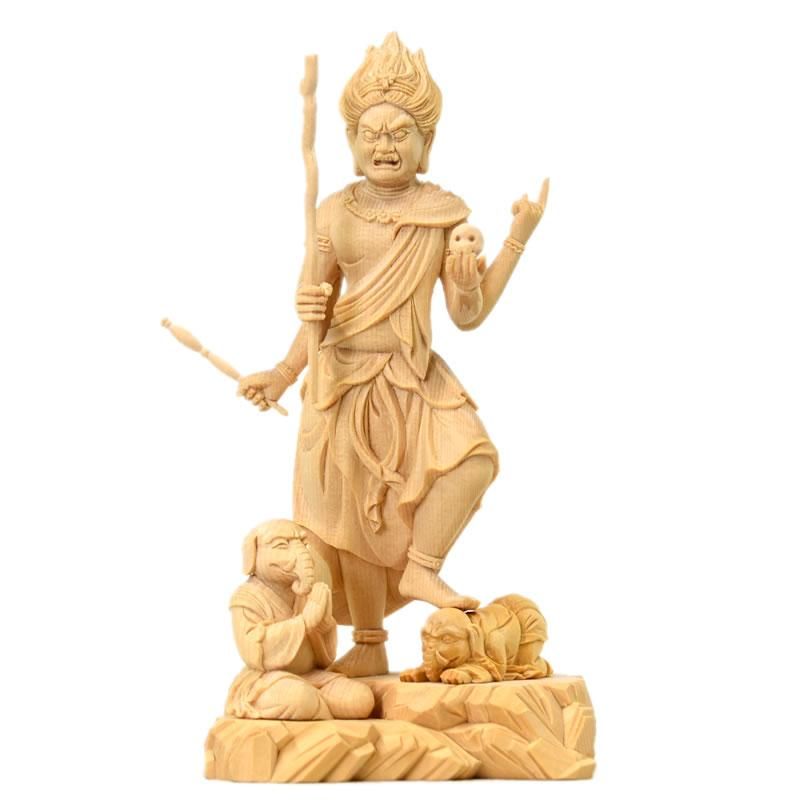 上彫烏枢沙摩明王四臂像 桧木立5.0寸