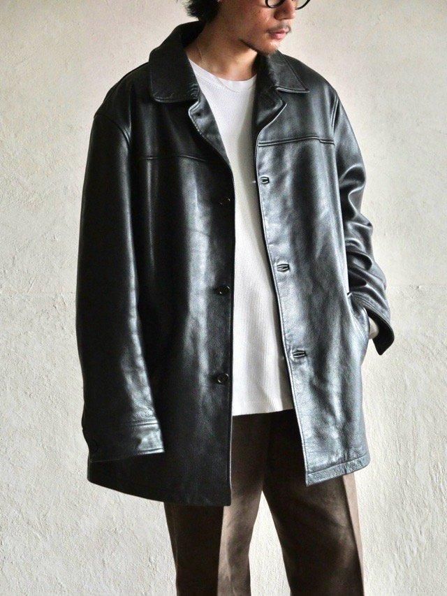 00's GAP Leather Car-Coat, Black - Vintage & Archive