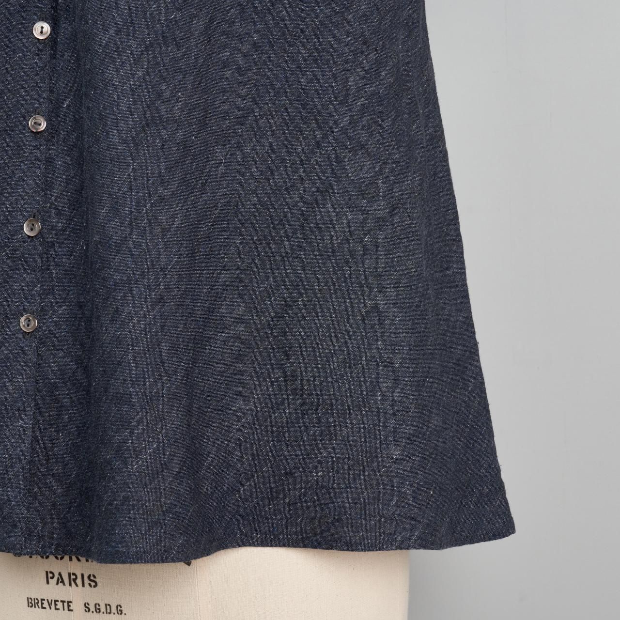 yunahicaリネンフリルブラウスインディゴ - Pale Jute