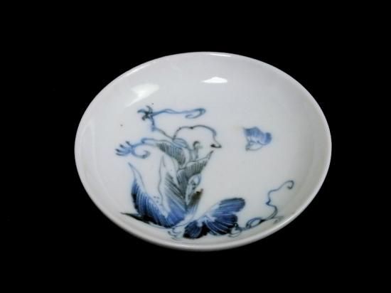 古伊万里 染付 鳥に草花文図 豆皿