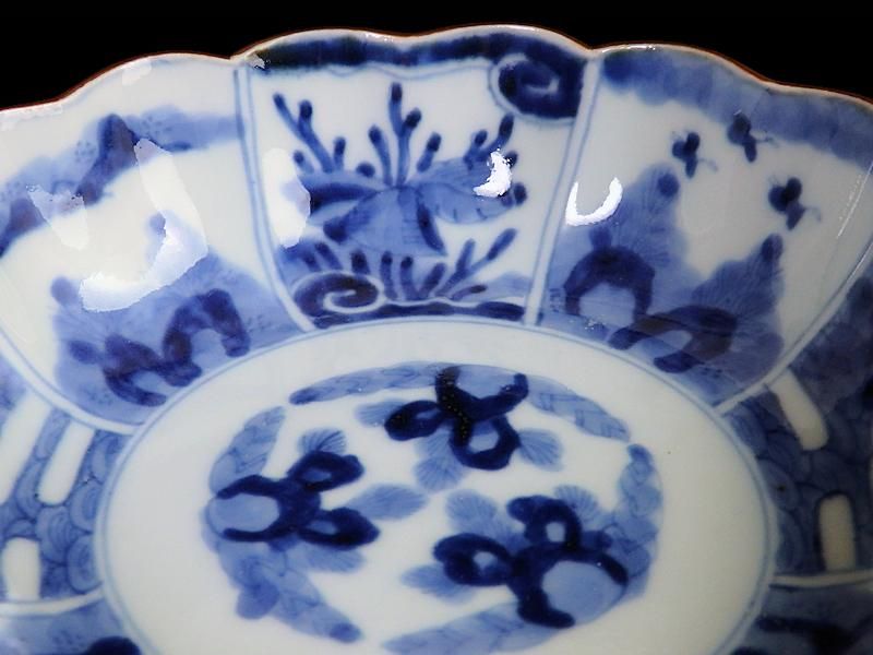 古伊万里 染付 山水に貝図 膾皿 2客セット