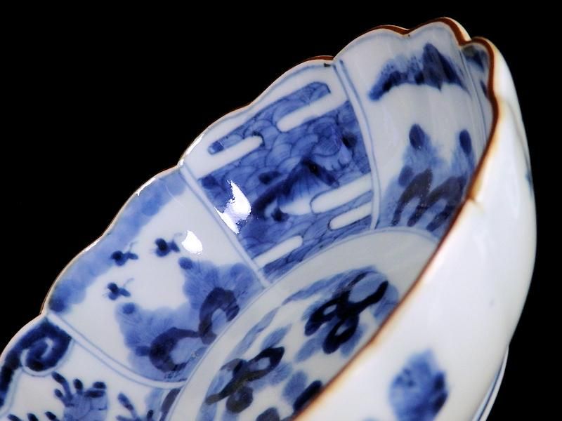 古伊万里 染付 山水に貝図 膾皿 2客セット