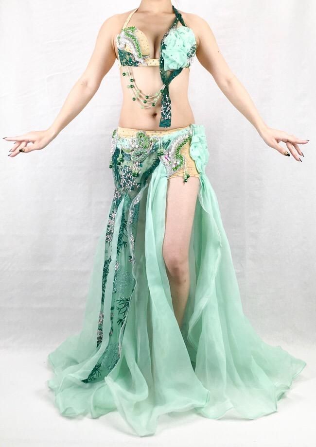 ベリーダンス衣装 《ミントグリーン×グリーン》 Monaleza エジプト製