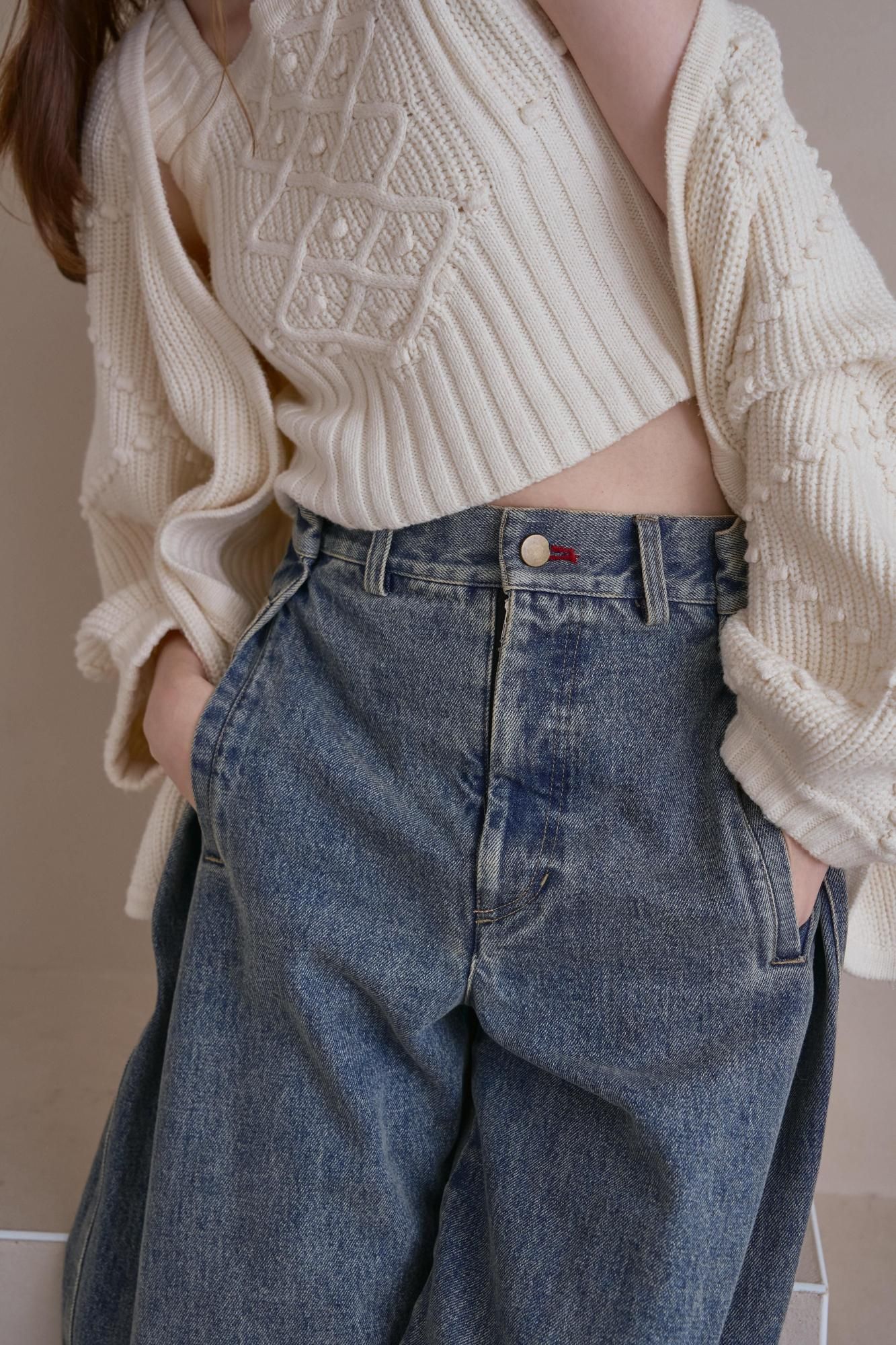 サイドタックデニムパンツ（BLUE） - PINUE