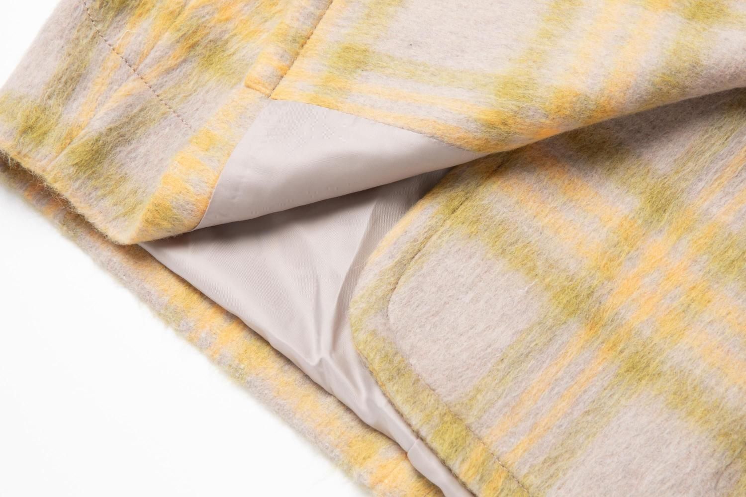 シャギーチェックコート（YELLOW） - PINUE