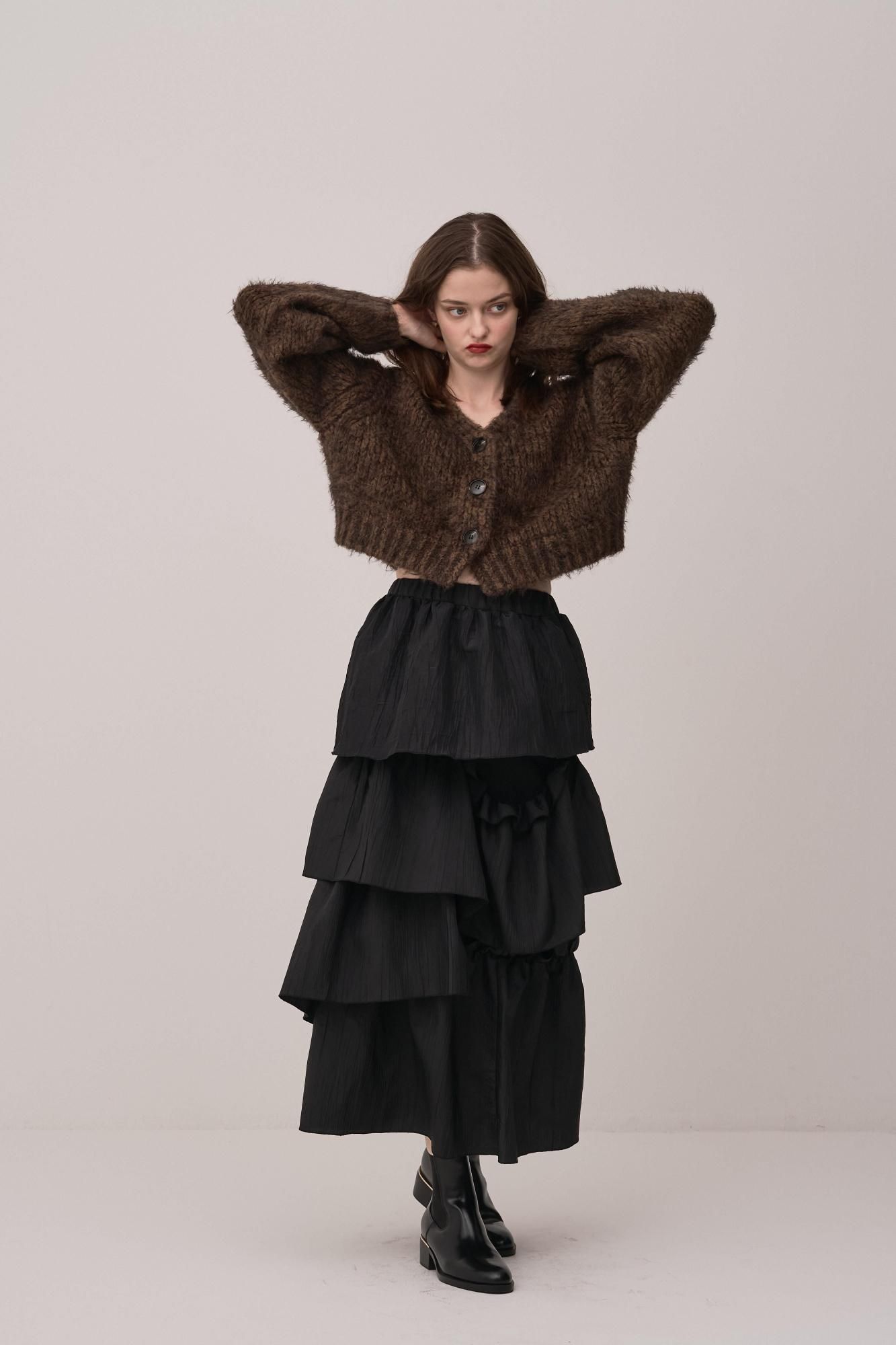 シャギーMIXニットカーディガン（BROWN） - PINUE