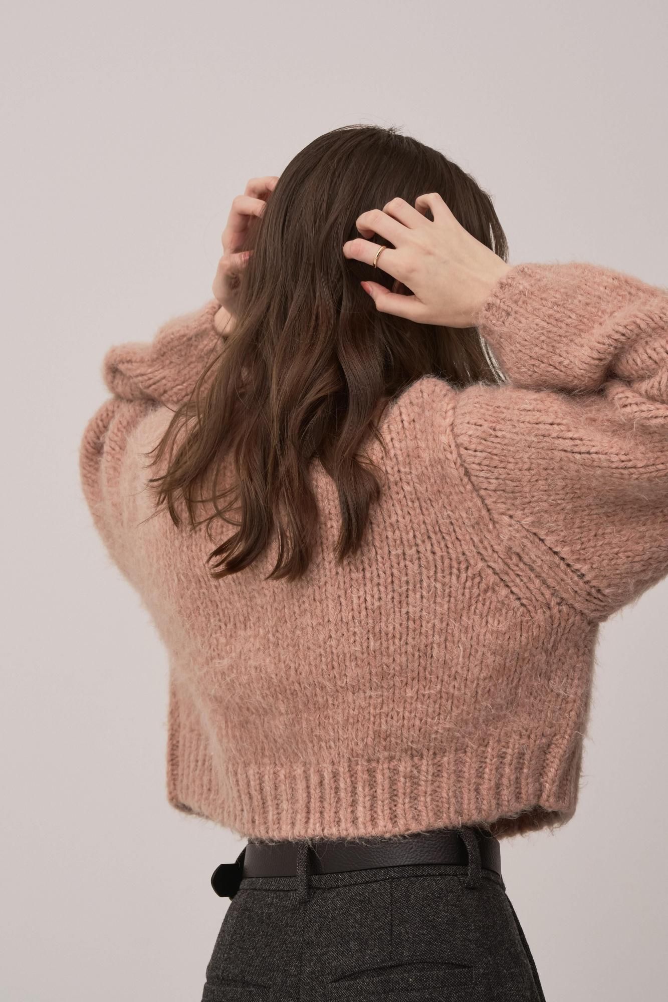 シャギーMIXニットカーディガン（PINK） - PINUE