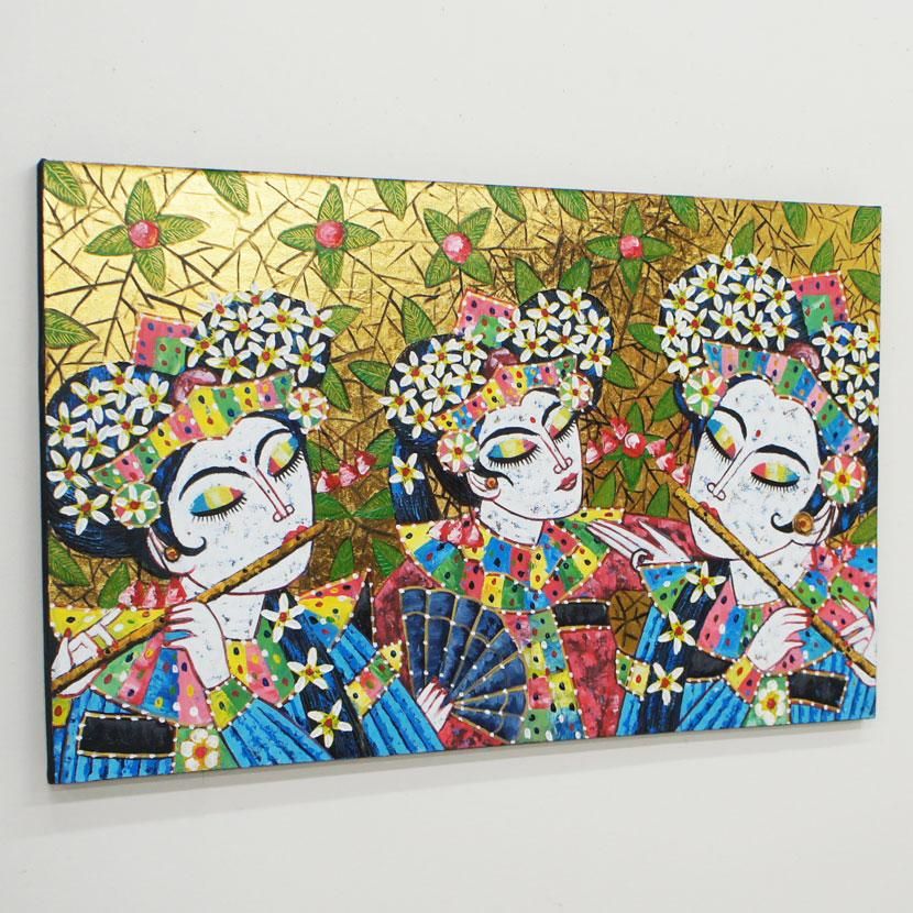 バリ絵画 バリの女性と楽器 /135*85cm/PA-205 - アジアン家具と