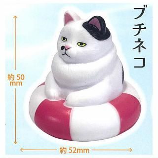 浮き輪にはまったむっちり猫 ソフビマスコット [3.ミケネコ],ディー