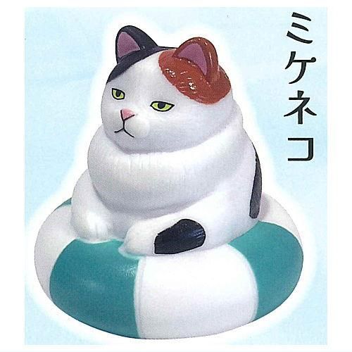 浮き輪にはまったむっちり猫 ソフビマスコット [3.ミケネコ],ディー