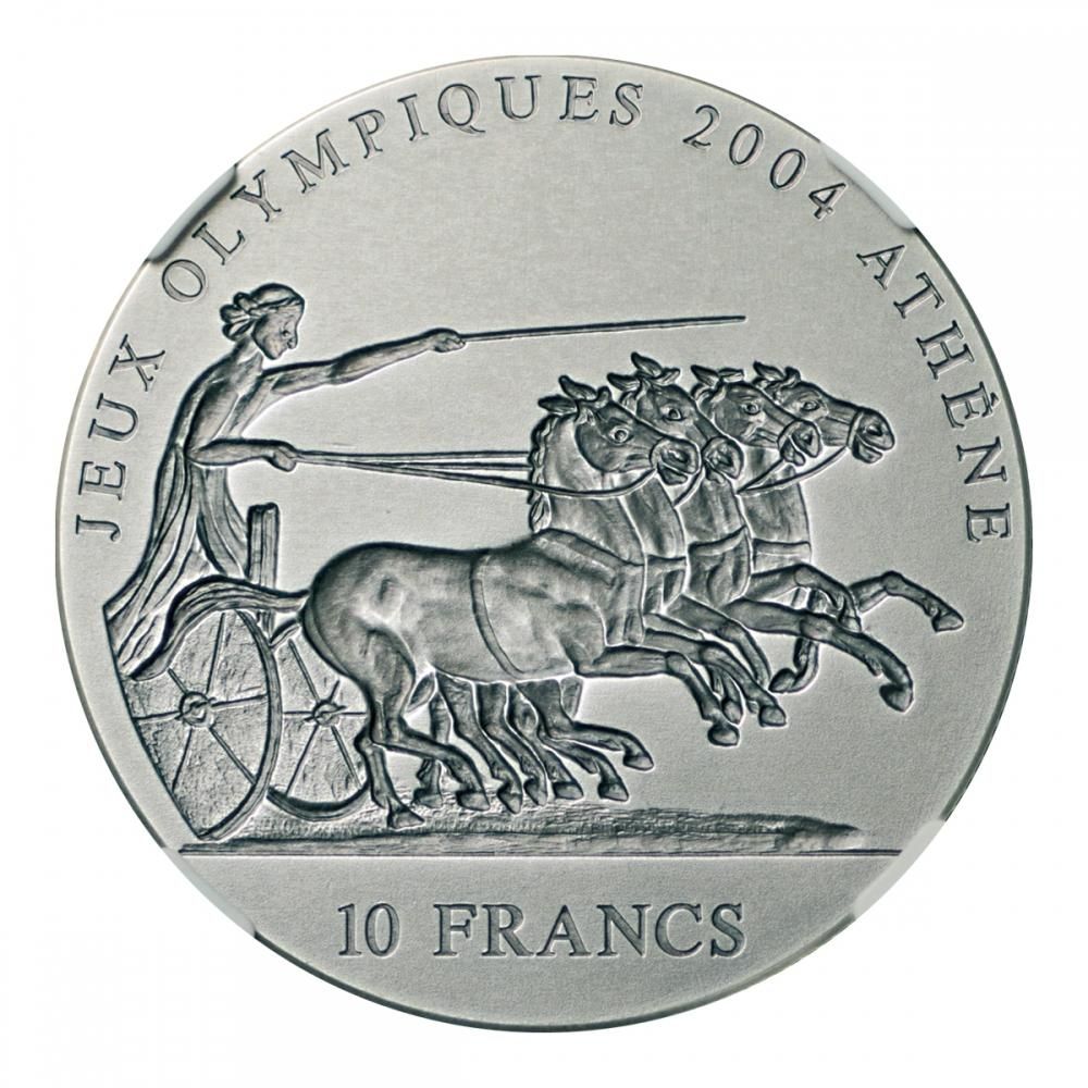 コンゴ アテネオリンピック記念貨 10フラン銀貨 2001年 NGC MS69