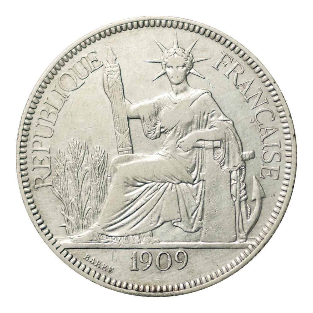仏領インドシナ 1909年 - A 1ピアストル銀貨（美品） - セキグチは1964