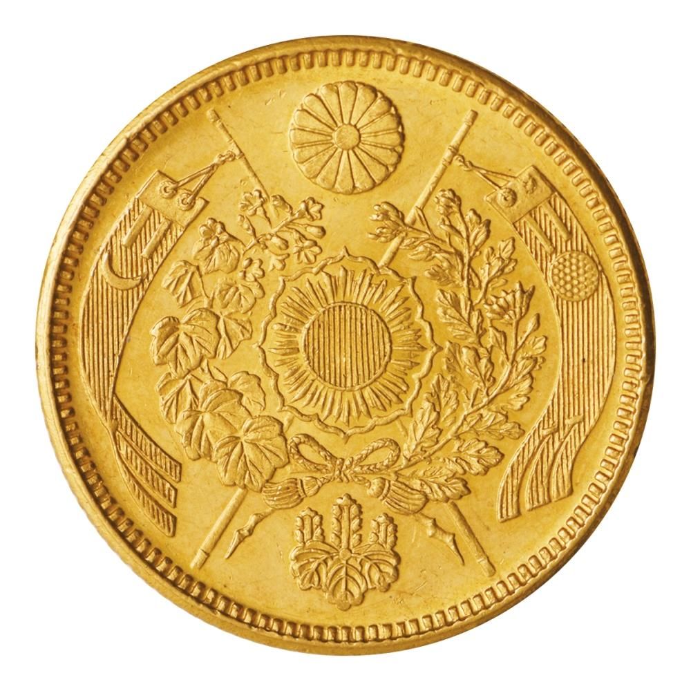 旧5円金貨（縮小）明治6年（準未使用）日本貨幣商協同組合鑑定書付