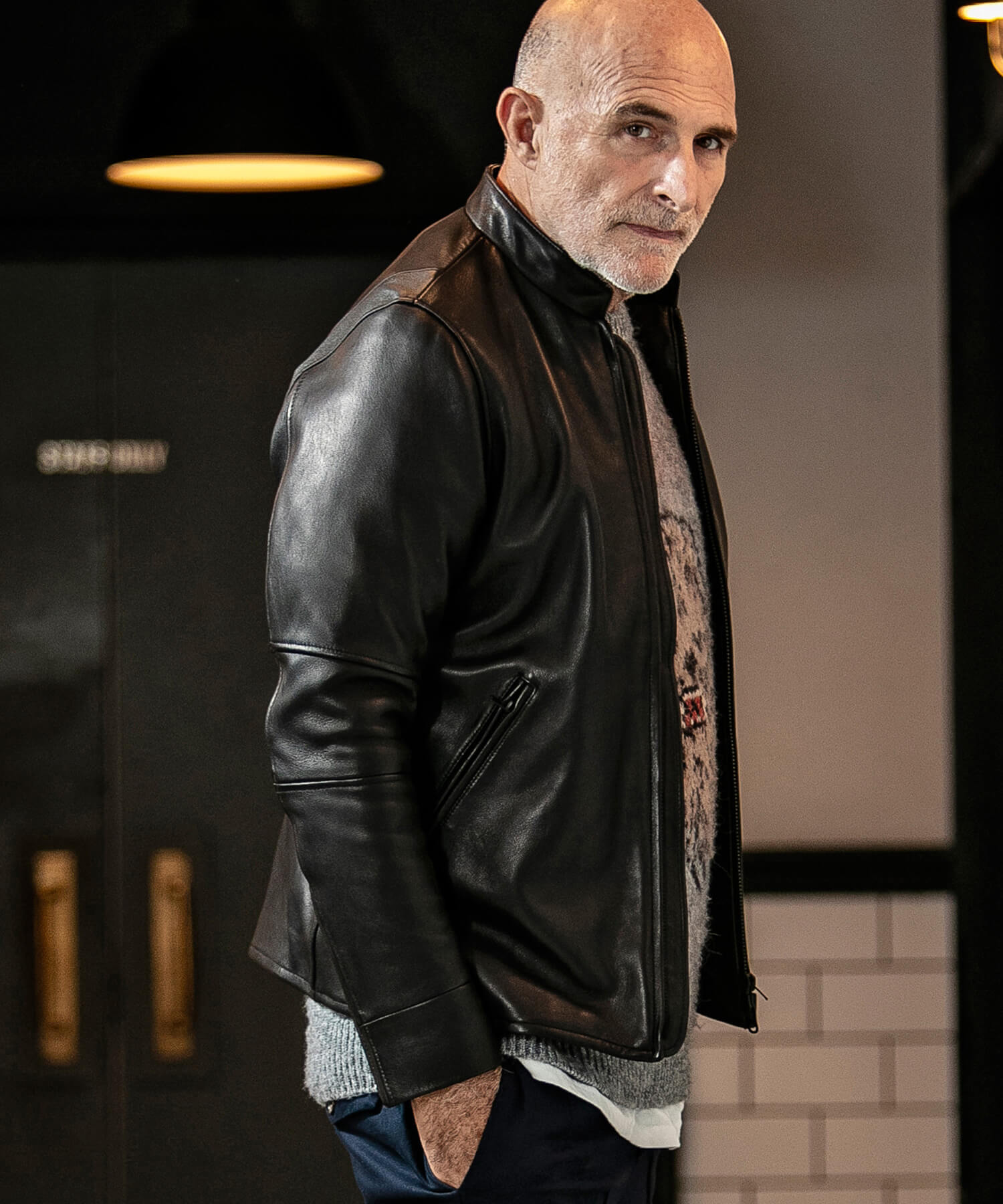 LEON掲載】ストレッチレザーシングルライダースジャケット(502705404