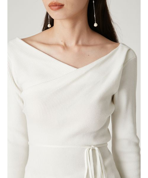 シルクブレンドアシメデコルテドレープリブニット(508650210)｜阪急