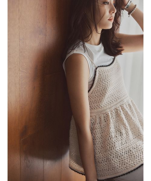 ウォッシャブル】クロシェニットキャミ×ノースリトップス(508139233