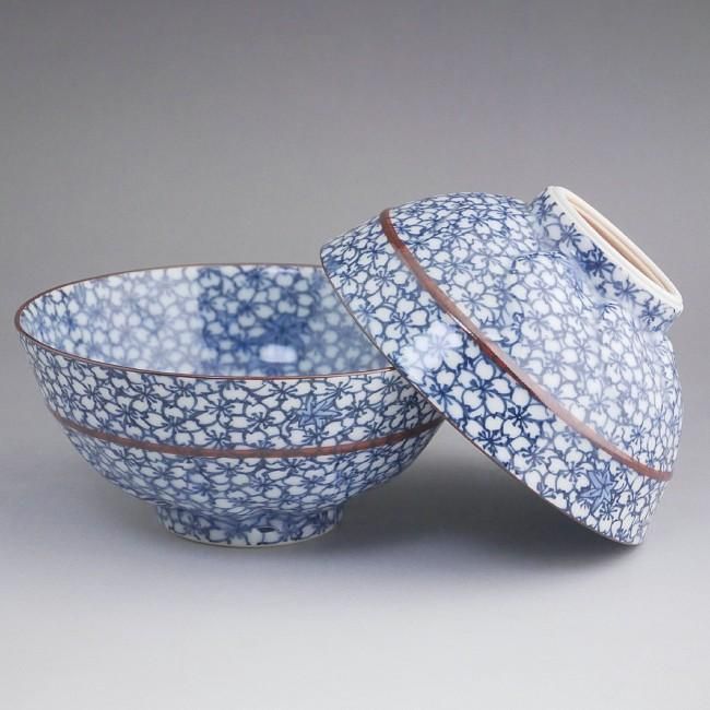 染付雲錦詰夫婦茶碗 胴紐 孝峰 - 京焼清水焼 松韻堂