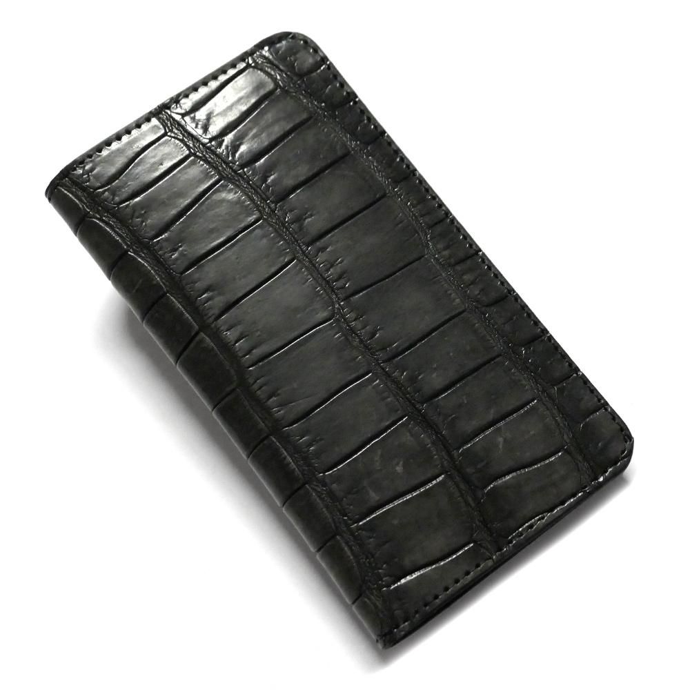 Xperia Galaxy 手帳型 ケース 本革 クロコダイル 墨黒- パイソン