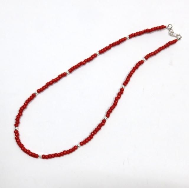 ビンゴブラザーズ 4ミリビーズ×シルバービーズ ネックレス(レッド)45CM