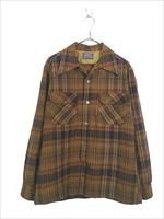 古着 60-70s Pendleton レトロ チェック 開襟 ボックス ウール シャツ