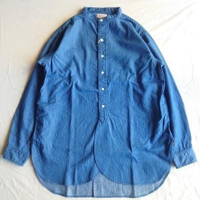 Boncoura・ボンクラ】バンドカラーシャツ コットンリネン ライトブルー