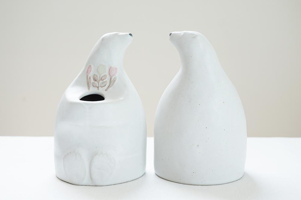 コ52 シロクマ花瓶 - 益子焼の小さな窯元「よしざわ窯」- 生活陶器