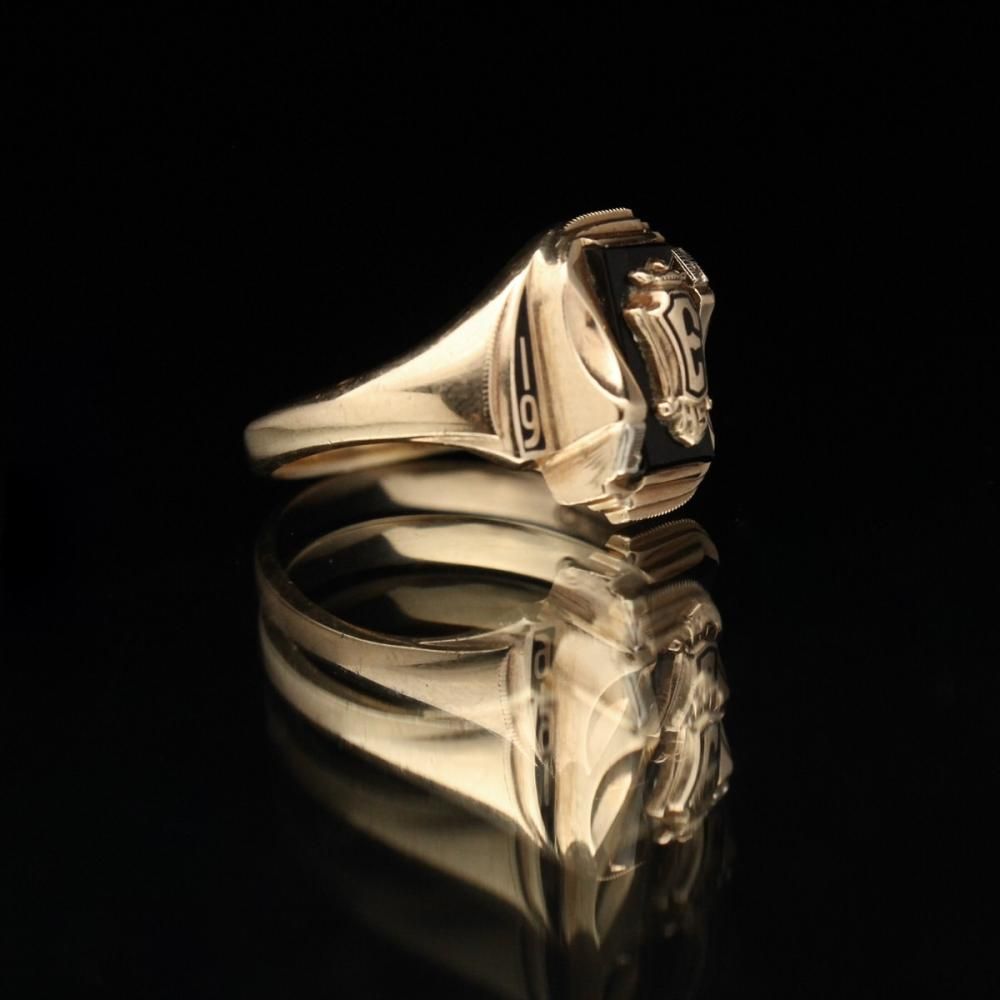 ヴィンテージ カレッジリング【JOSTEN 10kt Gold × Onyx Emblem Top