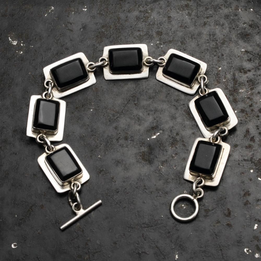 ヴィンテージ タスコ シルバー オニキス チェーン ブレスレット