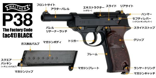 マルゼン ワルサー P38 (ac40) ブラック ガスブローバック WALTHER P38