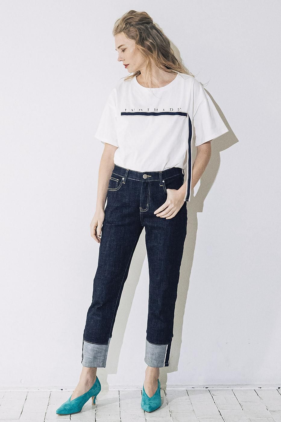 INDIMARK 折り返し風デザイン セルビッチ ボーイフレンドデニム