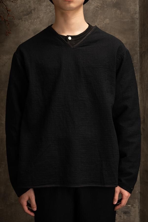 PORTER CLASSIC】SASHIKO STRETCH V-NECK LONG SLEEVE SHIRT -SLOW&STEADY