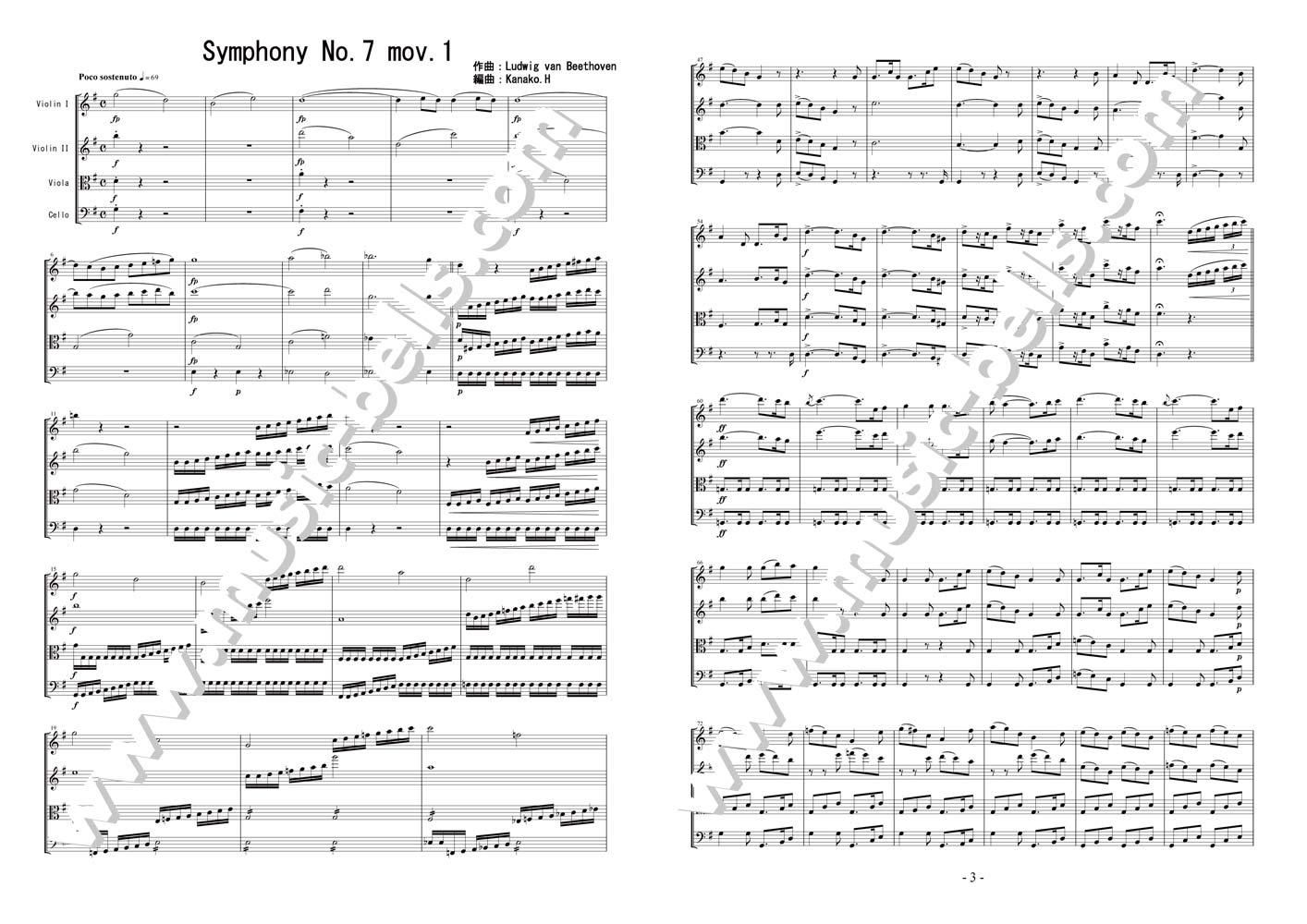 ベートーヴェン 交響曲第7番より第1楽章 弦楽四重奏（Kanako.H編