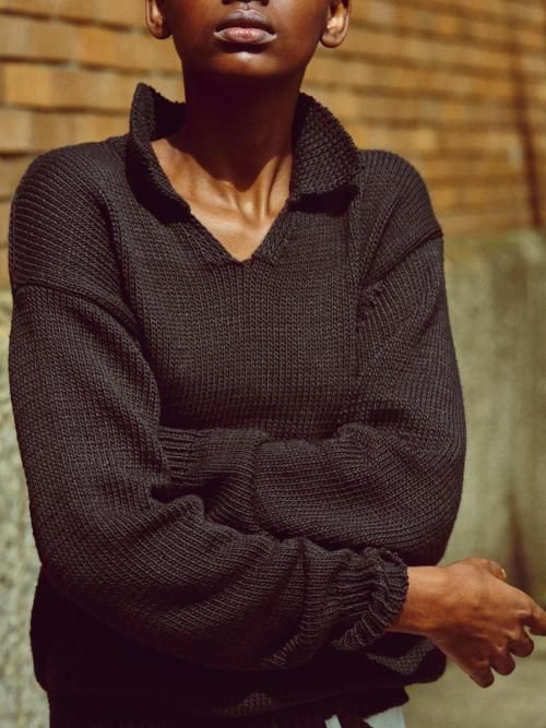 HERILL コットンコード スキッパーニット(ブラック)【ユニセックス