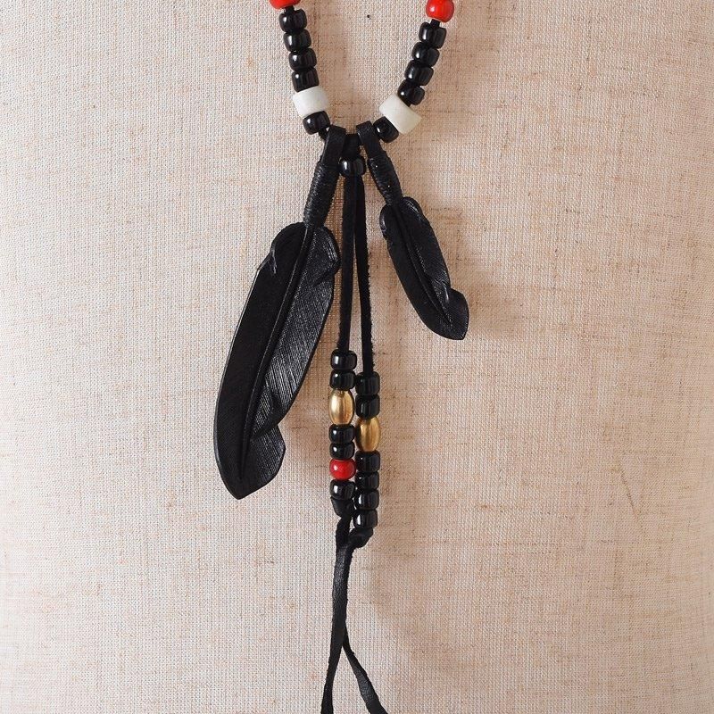 Rooster King & Co ルースターキング Leather Feather Beads Necklace