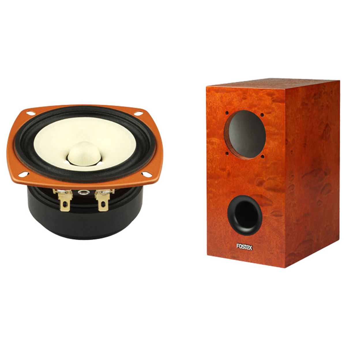 フォステクス、8cmフルレンジユニットとバスレフ型スピーカーボックス